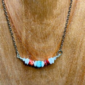 Handmade Vintage Genuine Larimar, Puka and Orange Spiny Oyster Shell Necklace